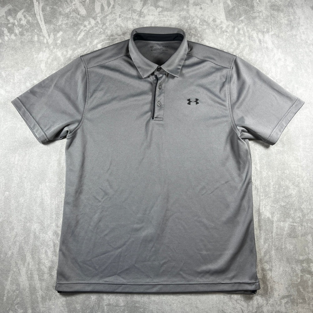 Under Armour Mens HeatGear Polo Shirt Gray Loose Fit Short Sleeve Size Large